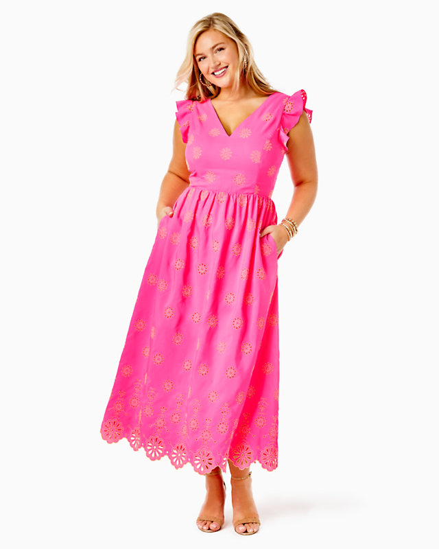 Lillyanne Flutter Sleeve Eyelet Midi Dress | Lilly Pulitzer Outlet