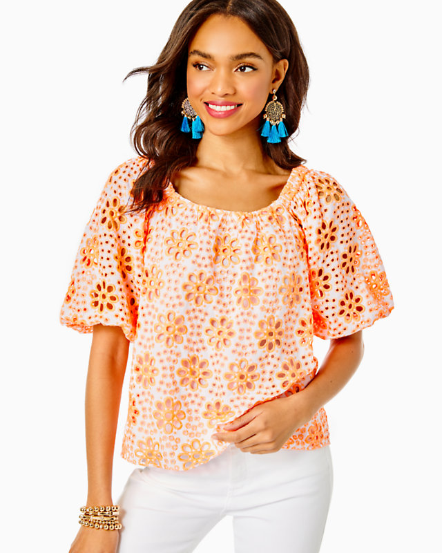 Kerrigan Elbow Sleeve Eyelet Top | Lilly Pulitzer Outlet