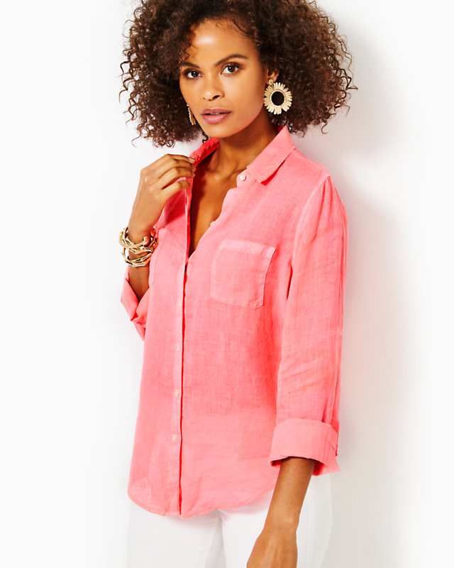 Sea View Linen Button Down Top | Lilly Pulitzer Outlet