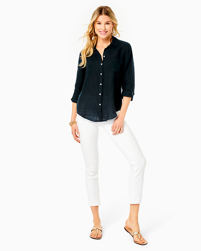 Sea View Linen Button Down Top | Lilly Pulitzer Outlet
