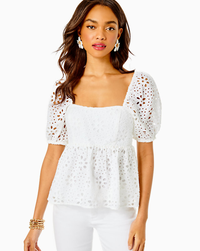 Kay Short Sleeve Eyelet Top | Lilly Pulitzer Outlet | Lilly Pulitzer Outlet