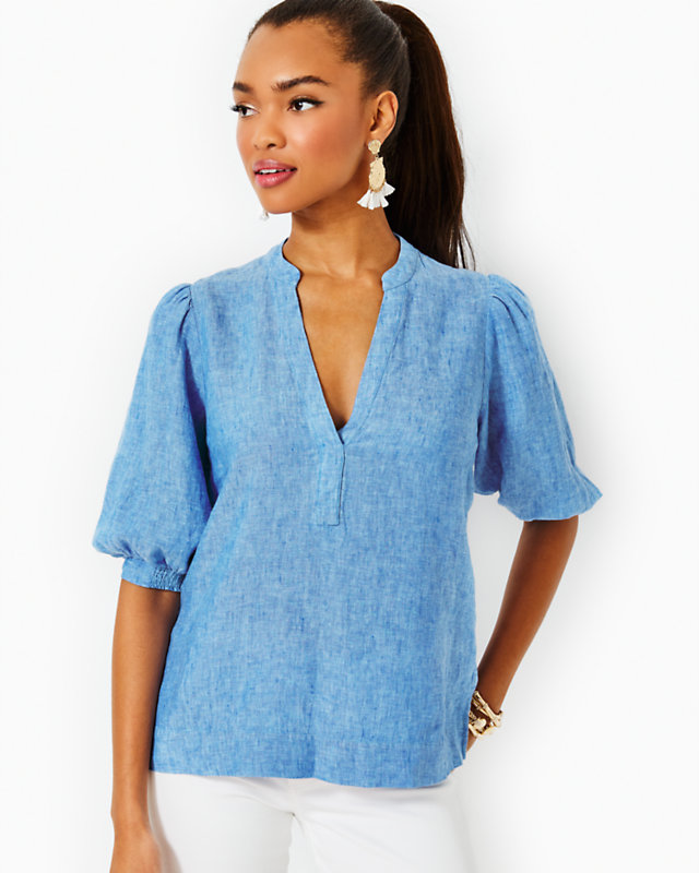 Mialeigh Elbow Sleeve Linen Top | Lilly Pulitzer Outlet