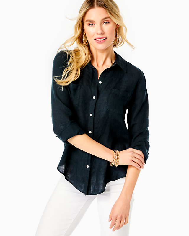 Sea View Linen Button Down Top | Lilly Pulitzer Outlet
