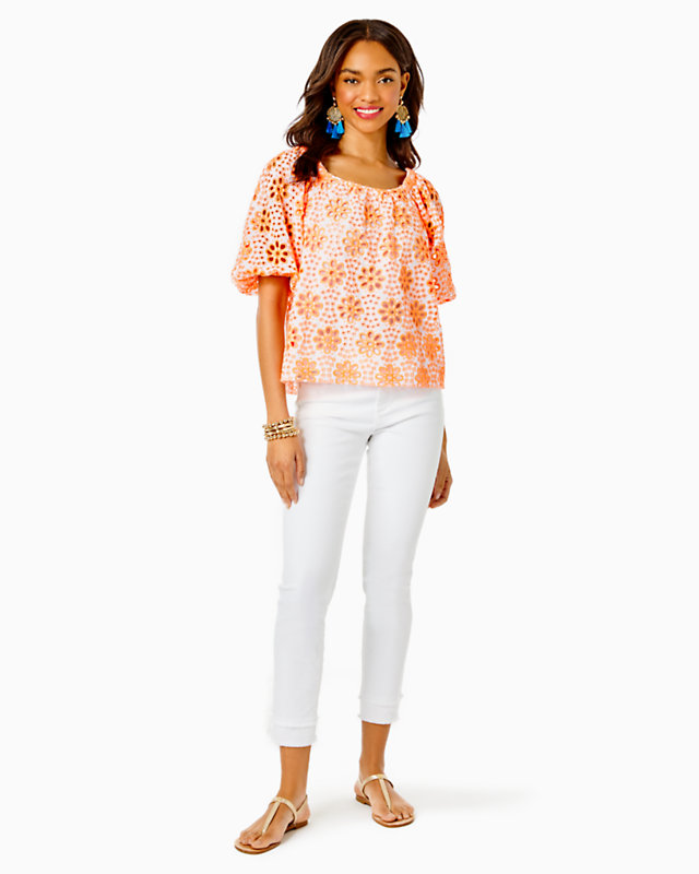 Kerrigan Elbow Sleeve Eyelet Top | Lilly Pulitzer Outlet
