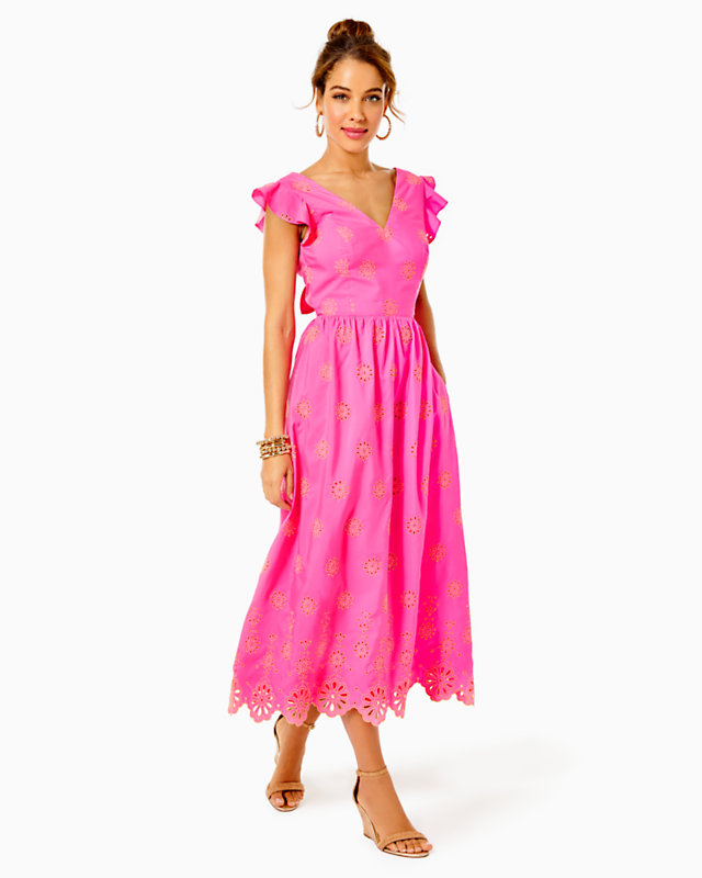 Lillyanne Flutter Sleeve Eyelet Midi Dress | Lilly Pulitzer Outlet