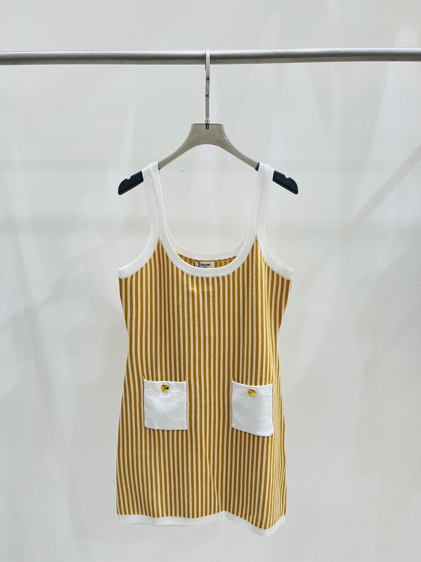 ❤️New Celine * 23 Summer New Line Colored Vertical Stripe Knitted Dress