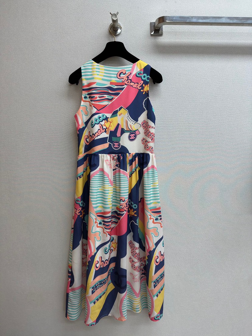 New Chanel 23 Spring/Summer New Colorful Tie Dye Print Strap Dress