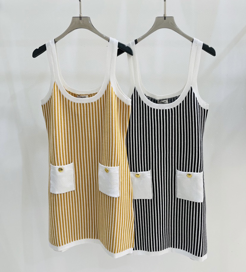 ❤️New Celine * 23 Summer New Line Colored Vertical Stripe Knitted Dress