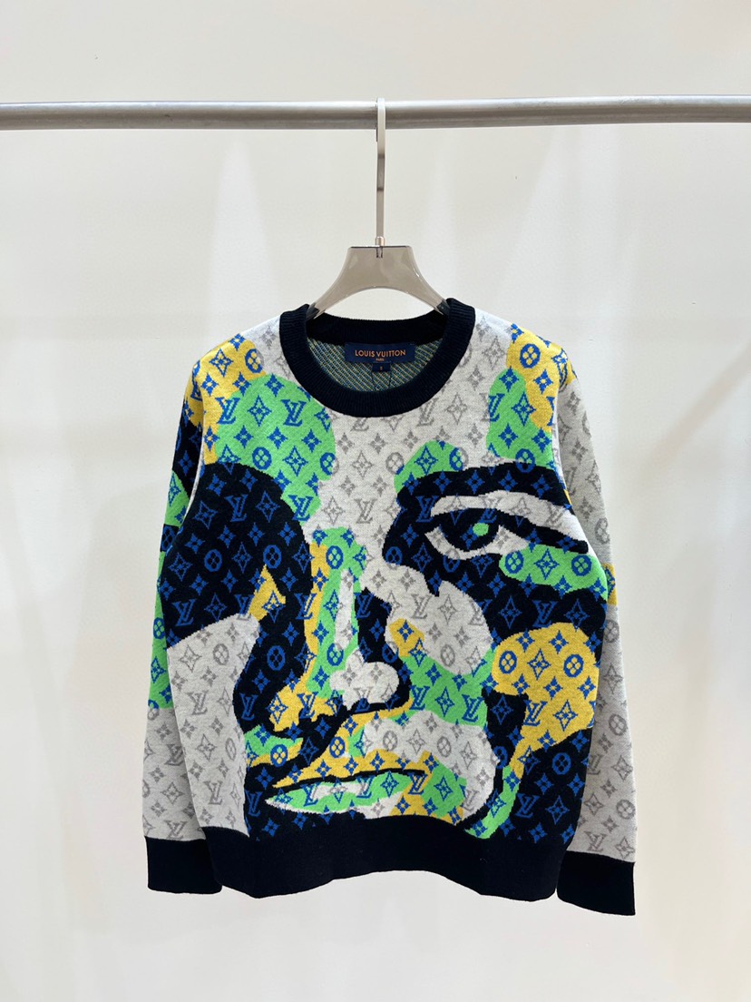 ❤️ LV Pre Autumn New Collection Colored Portrait Face Jacquard Knit Pullover Top