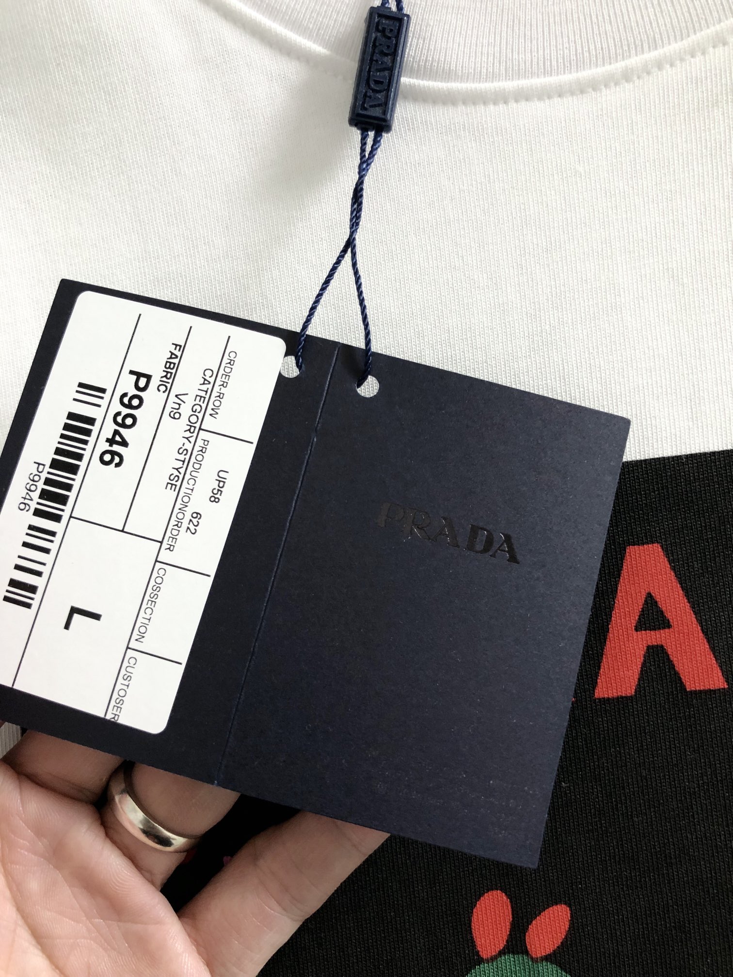 New Prada  Top grade black and white dual color impression card abstract painting style short sleeved