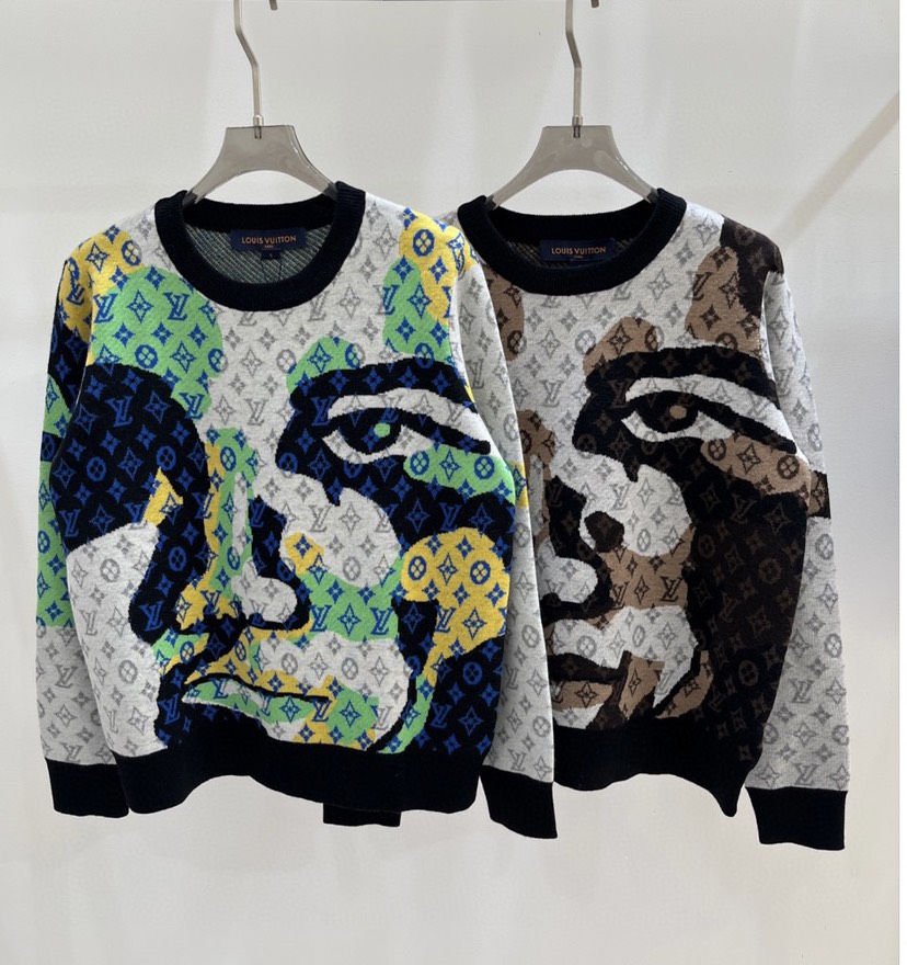 ❤️ LV Pre Autumn New Collection Colored Portrait Face Jacquard Knit Pullover Top