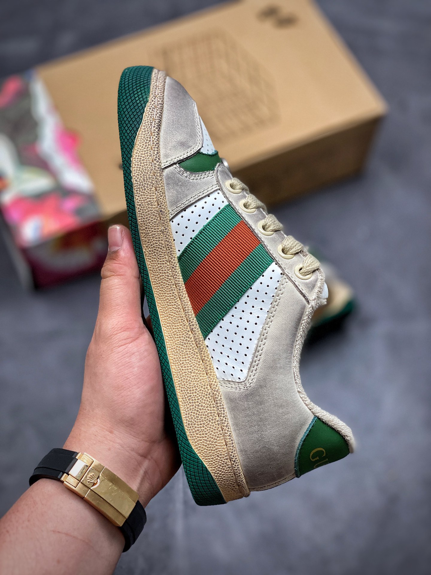 New Gucci distressed screener sneaker Classic prototype retro versatile old dad sneakers