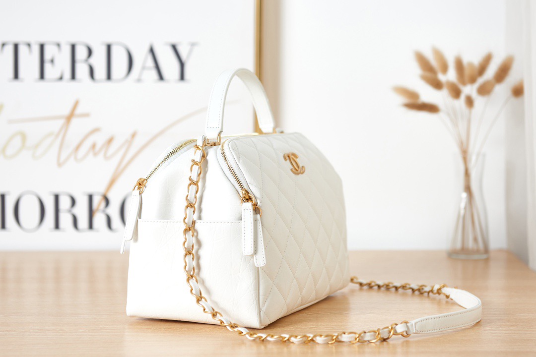 New Chanel 23k Bowling Chanel Vintage Calfskin Fabric Bag