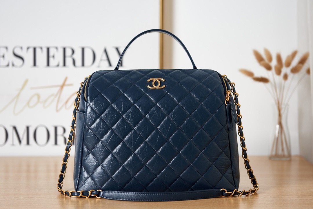 New Chanel 23k Bowling Chanel Vintage Calfskin Fabric Bag