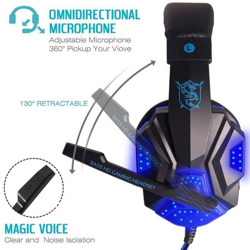 Wired Gaming Headset Headphone for PS4 Xbox One Nintend Switch iPad PC black blue Luminous