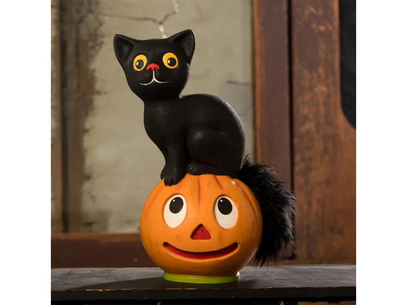 Vintage Seated Cat on Pumpkin