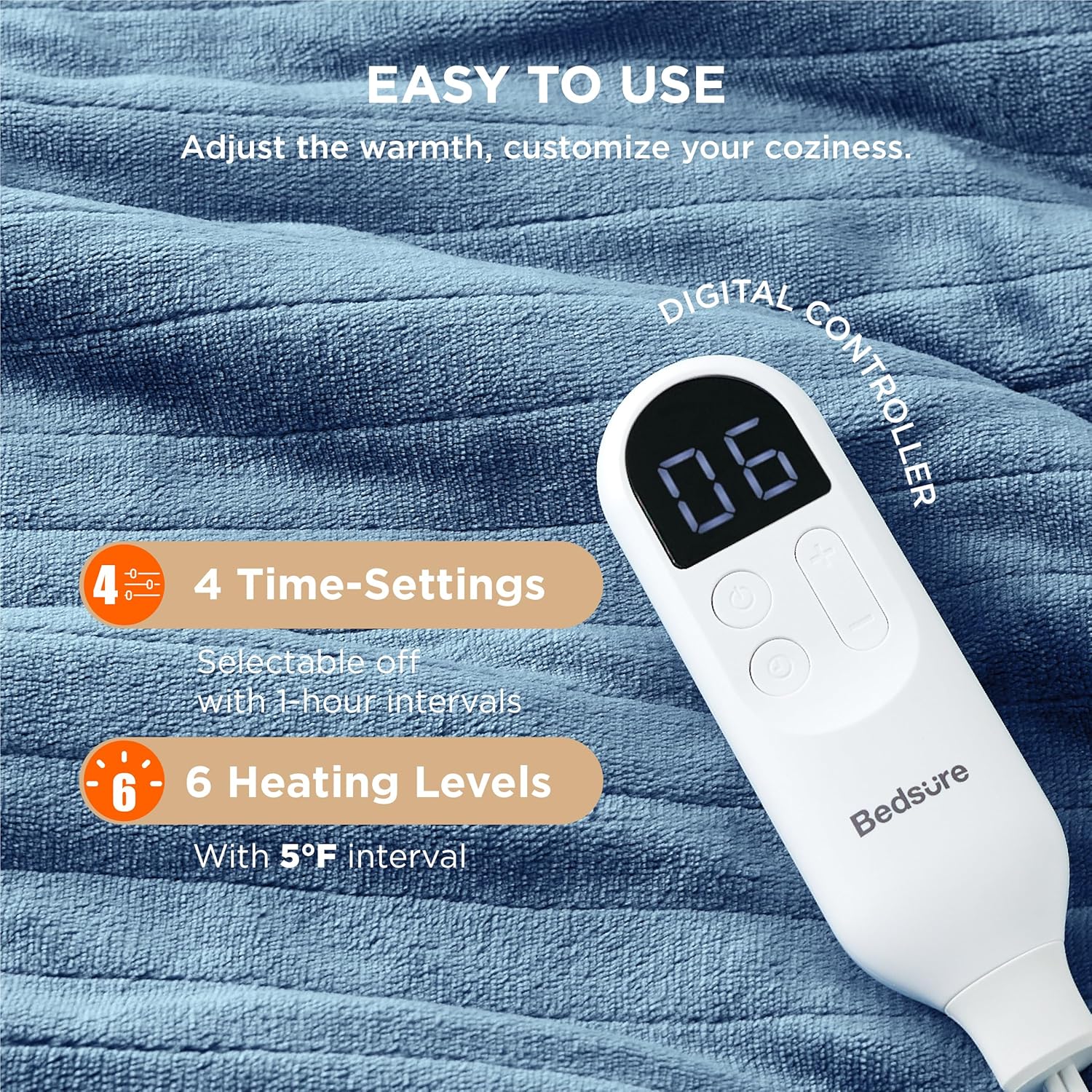 Bedsure Heated Blanket Electric Throw - Soft Flannel Electric Blanket, Heating Blanket with 4 Time Settings & 6 Heat Settings, Warm Blanket Gift for Grandma (50x60 inches, Grey)