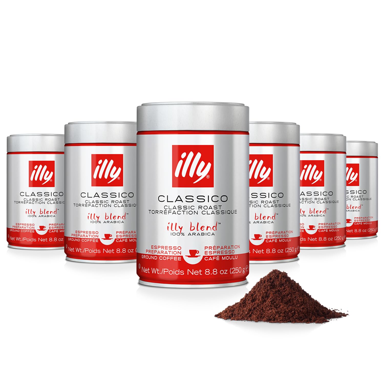 illy Classico Espresso Ground Coffee, Medium Roast, Classic Roast with Notes of Chocolate & Caramel, 100% Arabica Coffee, All-Natural, No Preservatives, 8.8 oz, Ground for Espresso Machines