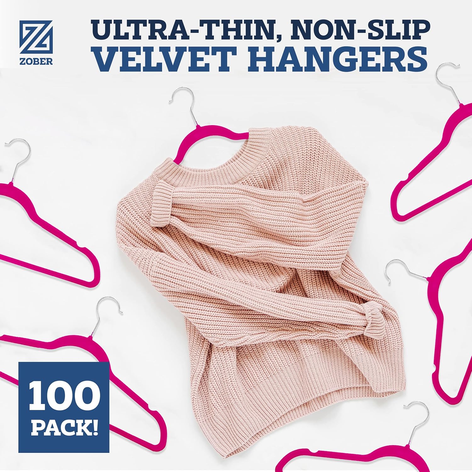 Zober Velvet Hangers 50 Pack - Heavy Duty Black Hangers for Coats, Pants & Dress Clothes - Non Slip Clothes Hanger Set - Space Saving Felt Hangers for Clothing