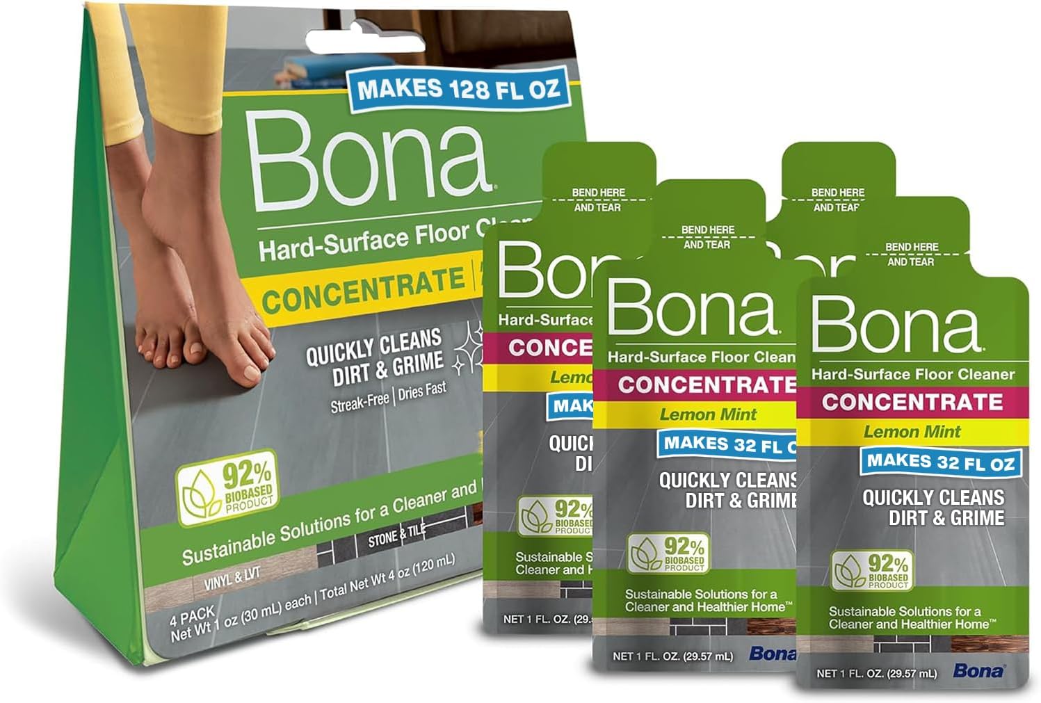 Bona Multi-Surface Floor Cleaner Refill - 128 fl oz - Unscented - Refill for Bona Spray Mops and Spray Bottles - Residue-Free Floor Cleaning Solution for Stone, Tile, Laminate, and Vinyl Floors