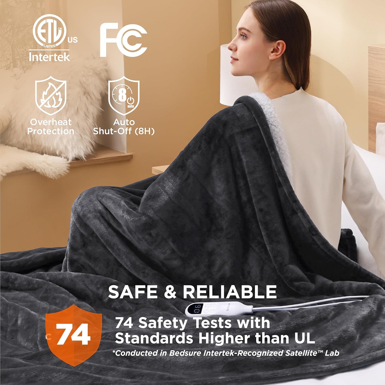 Bedsure Heated Blanket Electric Throw - Soft Flannel Electric Blanket, Heating Blanket with 4 Time Settings & 6 Heat Settings, Warm Blanket Gift for Grandma (50x60 inches, Grey)