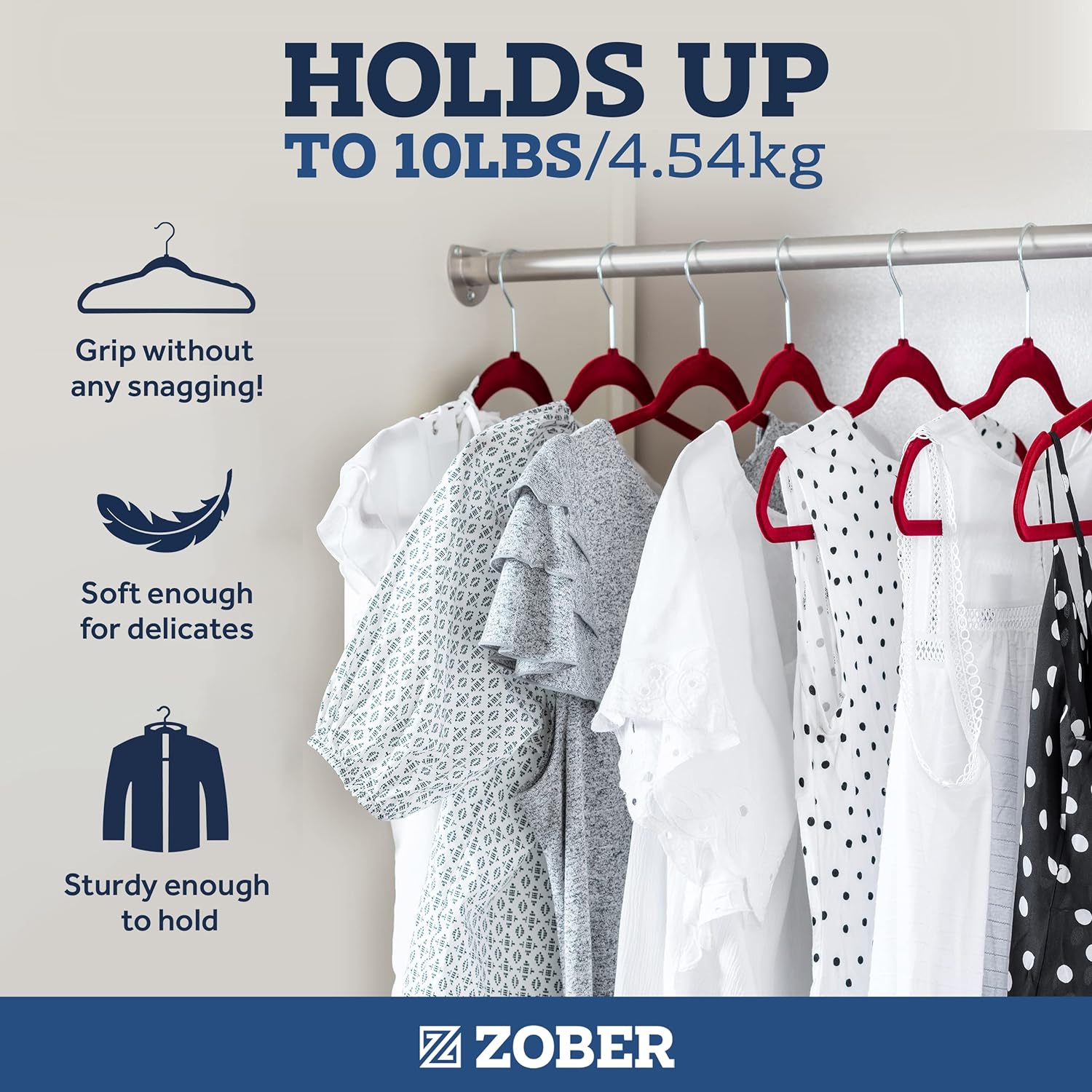 Zober Velvet Hangers 50 Pack - Heavy Duty Black Hangers for Coats, Pants & Dress Clothes - Non Slip Clothes Hanger Set - Space Saving Felt Hangers for Clothing