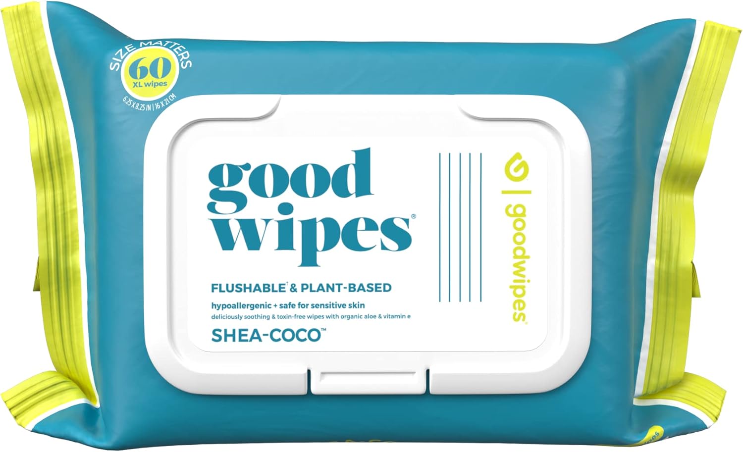 Goodwipes Flushable & Plant-Based Wipes with Botanicals | Dispenser for At-Home Use | Shea-Coco with Aloe Septic and Sewer Safe | 360 count (6 packs) - Biggest Adult Wipes