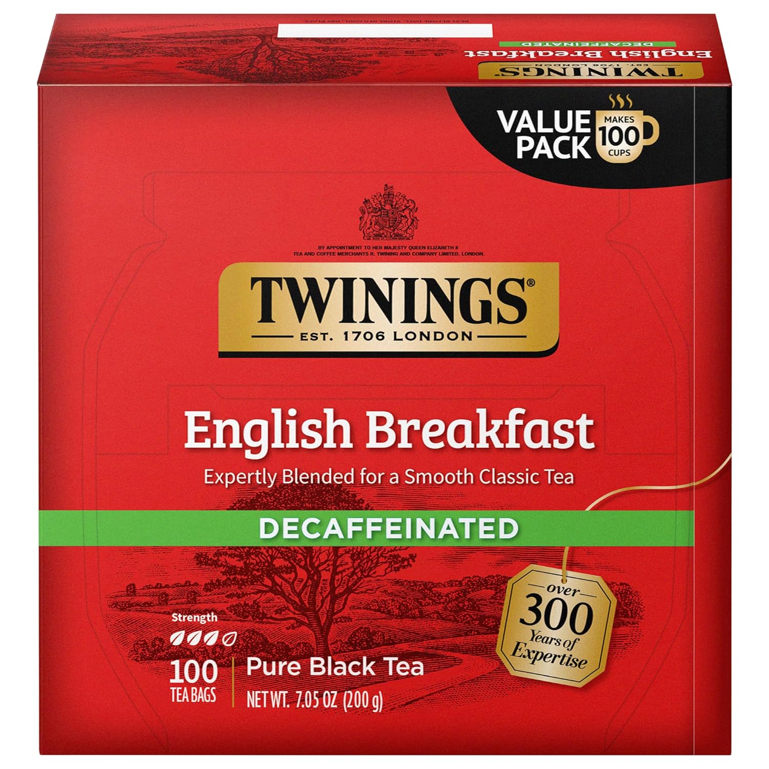 Twinings English Breakfast Black Tea Individually Wrapped Bags, 100 Count (Pack of 1), Smooth, Flavourful, and Robust, Caffeinated, Enjoy Hot or Iced | Packaging May Vary