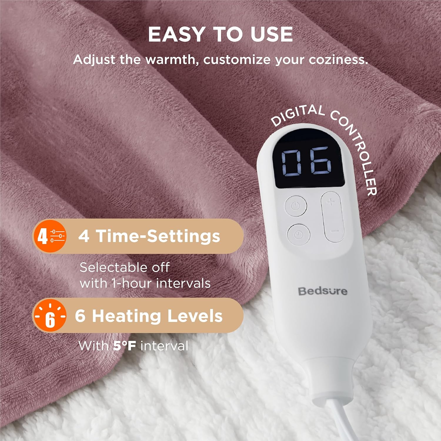 Bedsure Heated Blanket Electric Throw - Soft Flannel Electric Blanket, Heating Blanket with 4 Time Settings & 6 Heat Settings, Warm Blanket Gift for Grandma (50x60 inches, Grey)