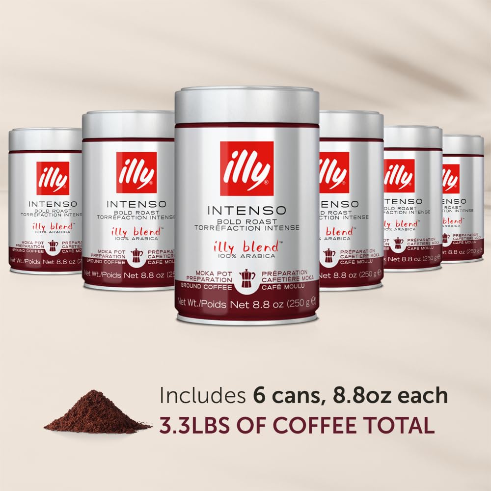 illy Classico Espresso Ground Coffee, Medium Roast, Classic Roast with Notes of Chocolate & Caramel, 100% Arabica Coffee, All-Natural, No Preservatives, 8.8 oz, Ground for Espresso Machines