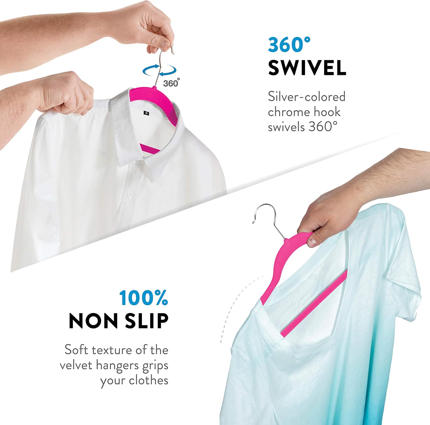 Zober Velvet Hangers 50 Pack - Heavy Duty Black Hangers for Coats, Pants & Dress Clothes - Non Slip Clothes Hanger Set - Space Saving Felt Hangers for Clothing