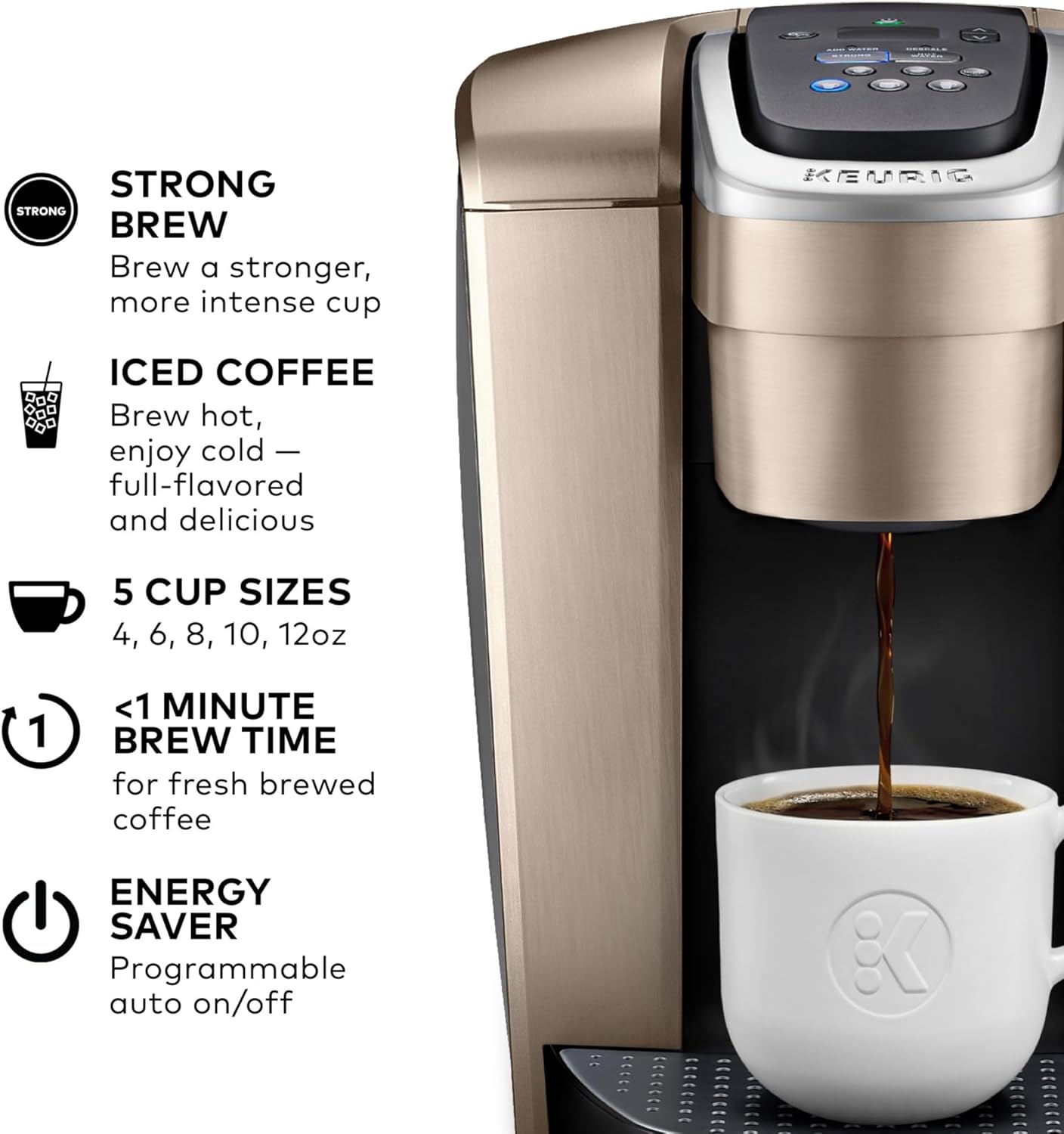 Keurig K-Elite Single Serve K-Cup Pod Coffee Maker, with Strength and Temperature Control, Iced Coffee Capability, 8 to 12oz Brew Size, Programmable, Brushed Slate