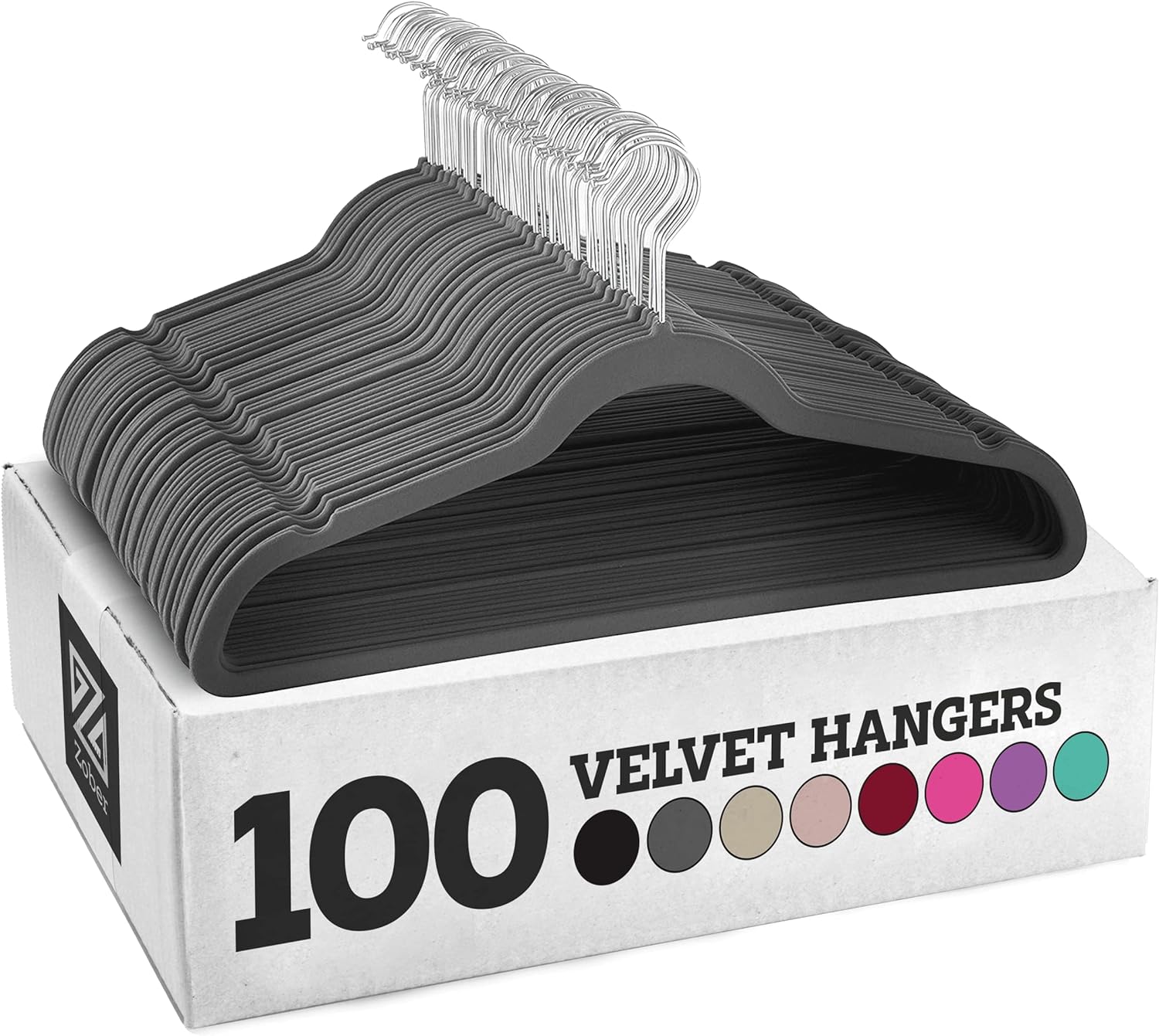 Zober Velvet Hangers 50 Pack - Heavy Duty Black Hangers for Coats, Pants & Dress Clothes - Non Slip Clothes Hanger Set - Space Saving Felt Hangers for Clothing