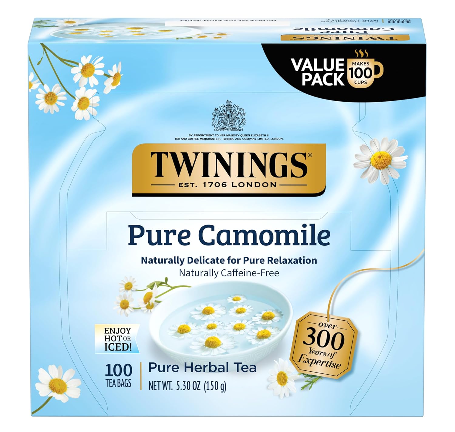 Twinings English Breakfast Black Tea Individually Wrapped Bags, 100 Count (Pack of 1), Smooth, Flavourful, and Robust, Caffeinated, Enjoy Hot or Iced | Packaging May Vary