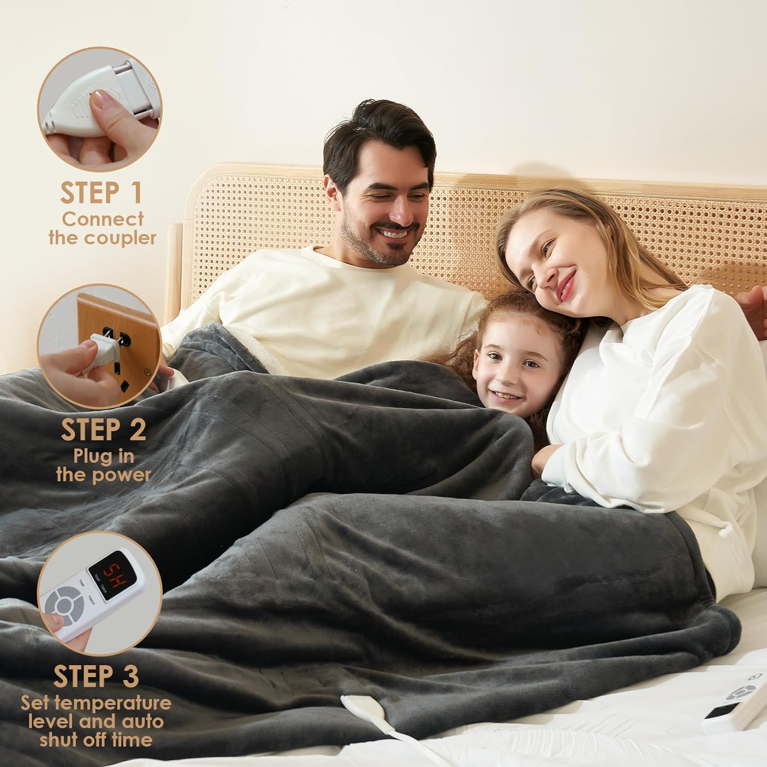EHEYCIGA Heated Blanket Electric Blanket Throw - Heating Blanket with 9 Heating Levels & 10 Hours Auto Off, Soft Cozy Sherpa Washable Blanket with Fast Heating, 50 x 60 Inches