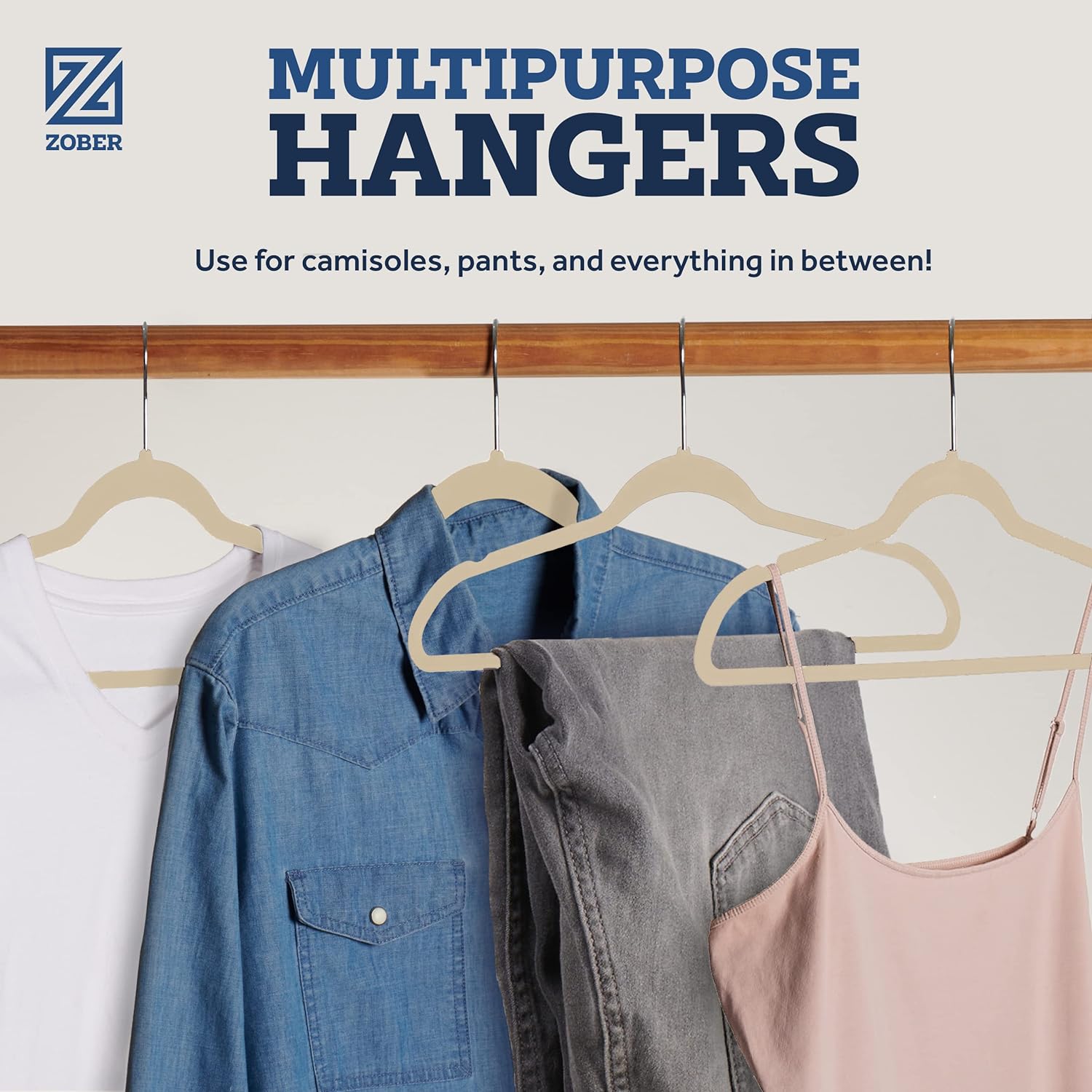 Zober Velvet Hangers 50 Pack - Heavy Duty Black Hangers for Coats, Pants & Dress Clothes - Non Slip Clothes Hanger Set - Space Saving Felt Hangers for Clothing