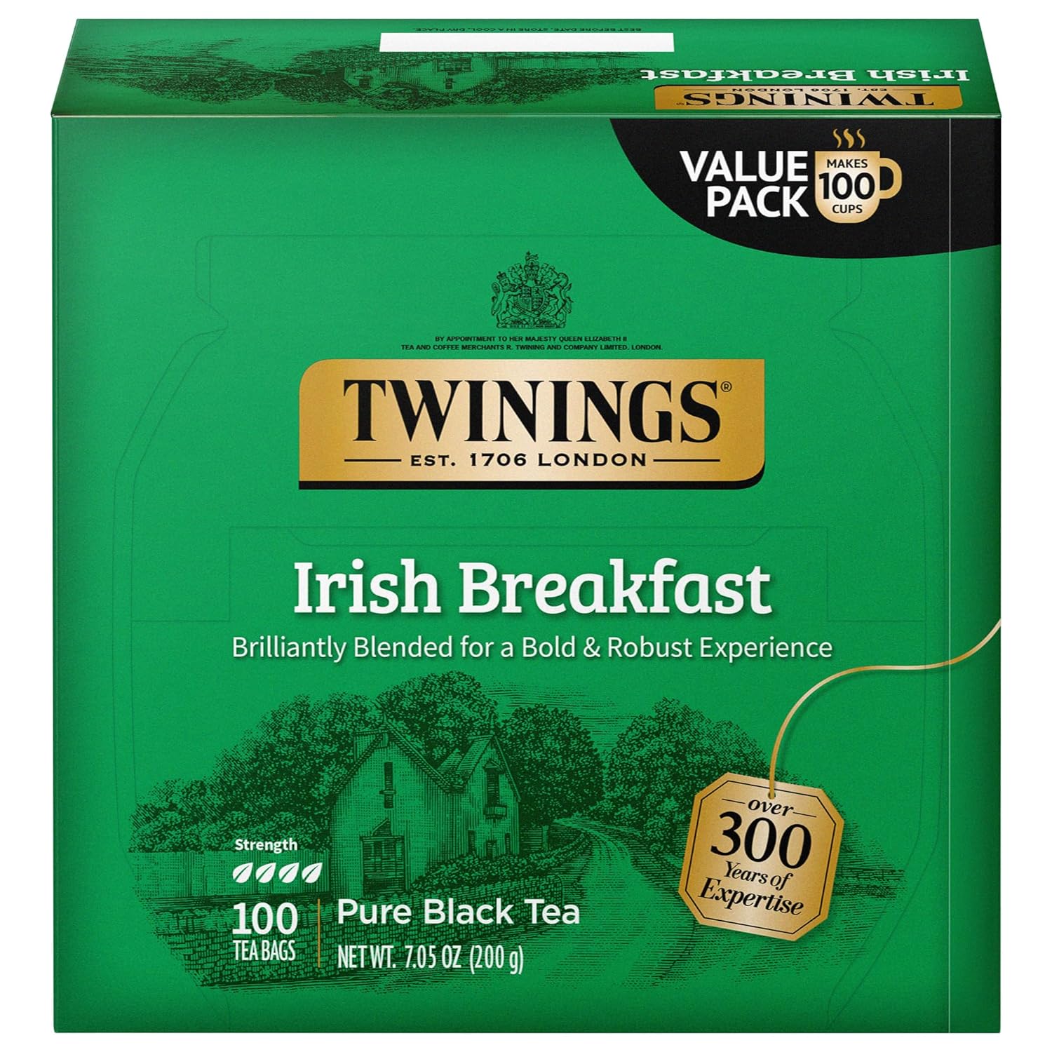 Twinings English Breakfast Black Tea Individually Wrapped Bags, 100 Count (Pack of 1), Smooth, Flavourful, and Robust, Caffeinated, Enjoy Hot or Iced | Packaging May Vary