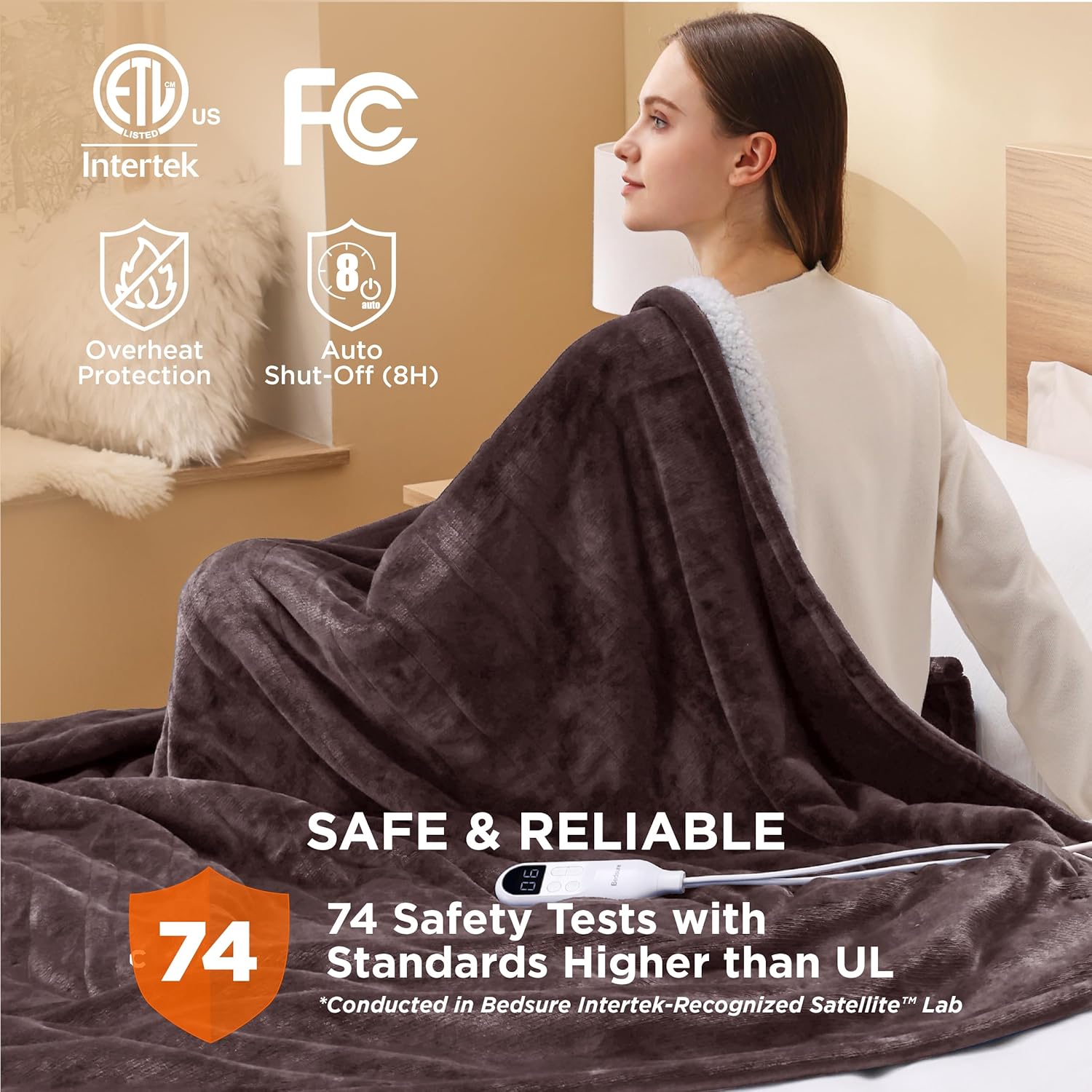 Bedsure Heated Blanket Electric Throw - Soft Flannel Electric Blanket, Heating Blanket with 4 Time Settings & 6 Heat Settings, Warm Blanket Gift for Grandma (50x60 inches, Grey)