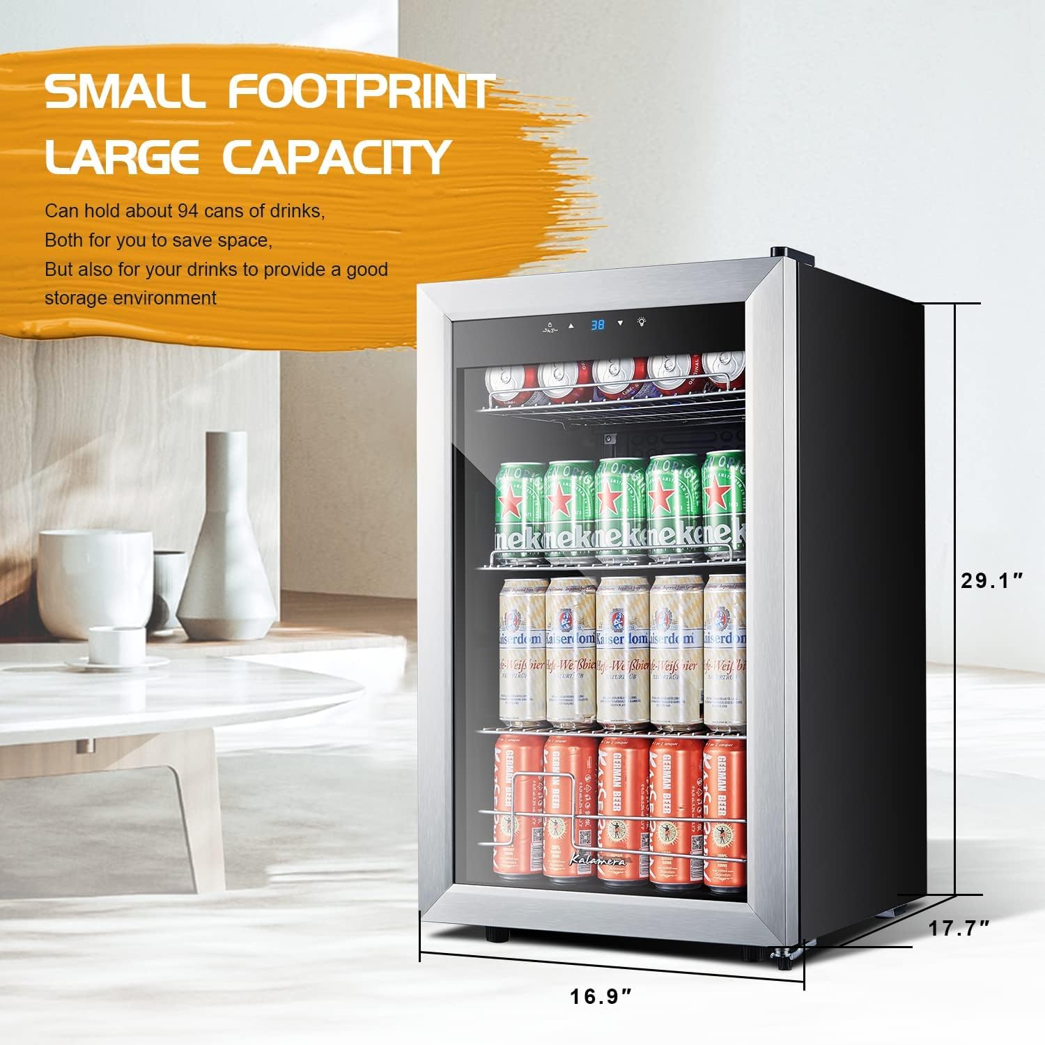 Kalamera 24 inch Wine Cooler, 46 Bottle - Dual Zone Built-in or Freestanding Fridge with Stainless Steel Reversible Glass Door, for Home, Kitchen, or Office.