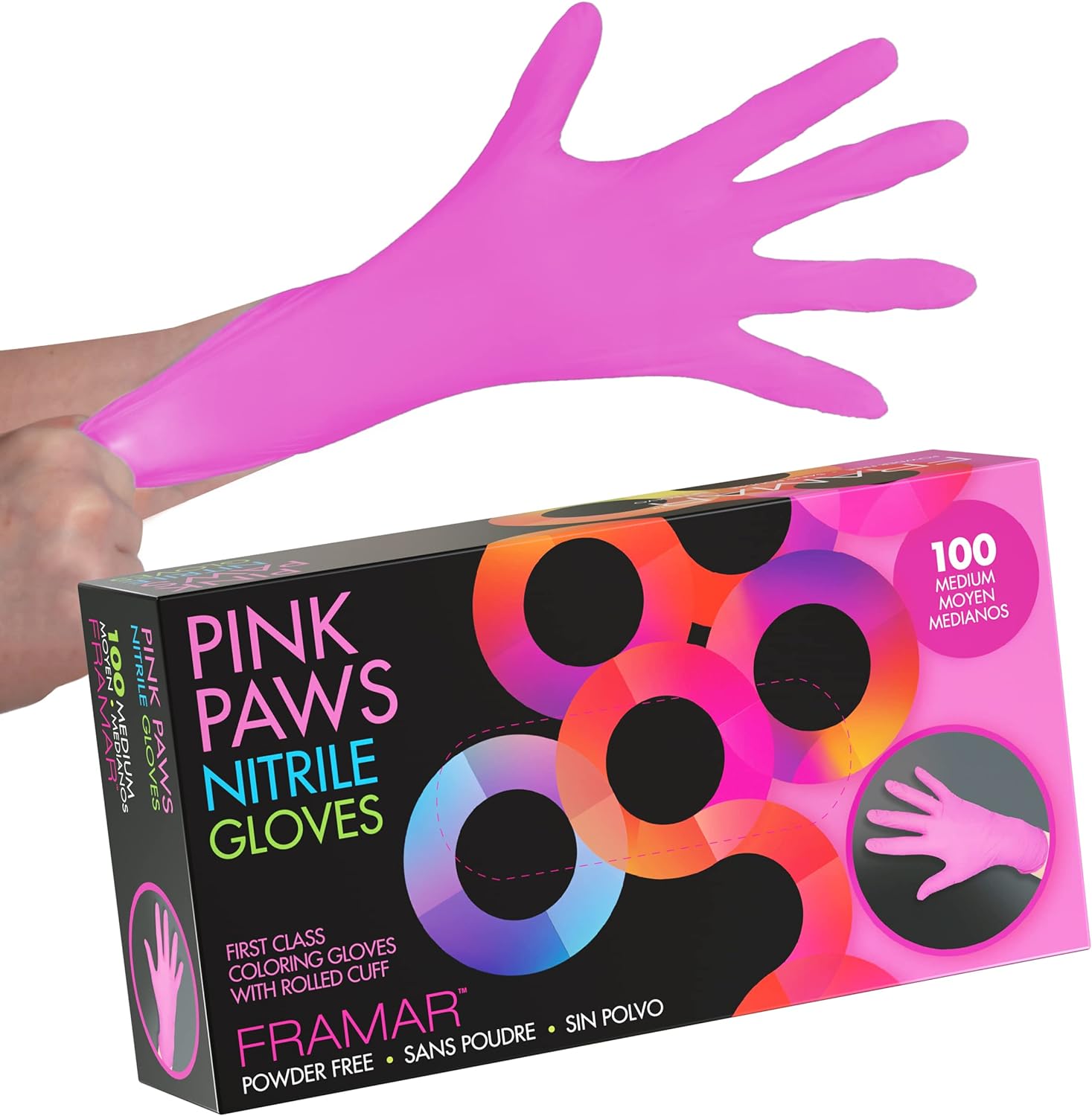 FRAMAR Pink Gloves Disposable Latex Free – Pink Nitrile Gloves Medium, Latex Free Gloves Medium, Plastic Gloves Disposable, Guantes de Nitrilo, Cleaning Gloves Medium, Non Latex Gloves