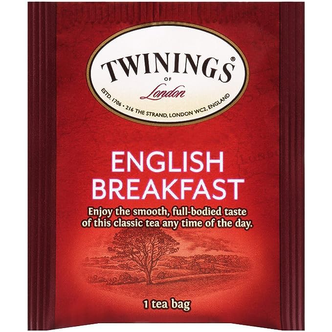 Twinings English Breakfast Black Tea Individually Wrapped Bags, 100 Count (Pack of 1), Smooth, Flavourful, and Robust, Caffeinated, Enjoy Hot or Iced | Packaging May Vary