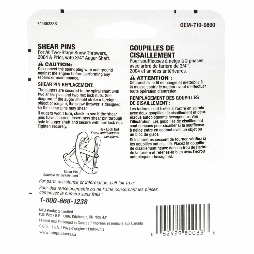 Shear Bolt Kit, 5/16-18 x 1.5