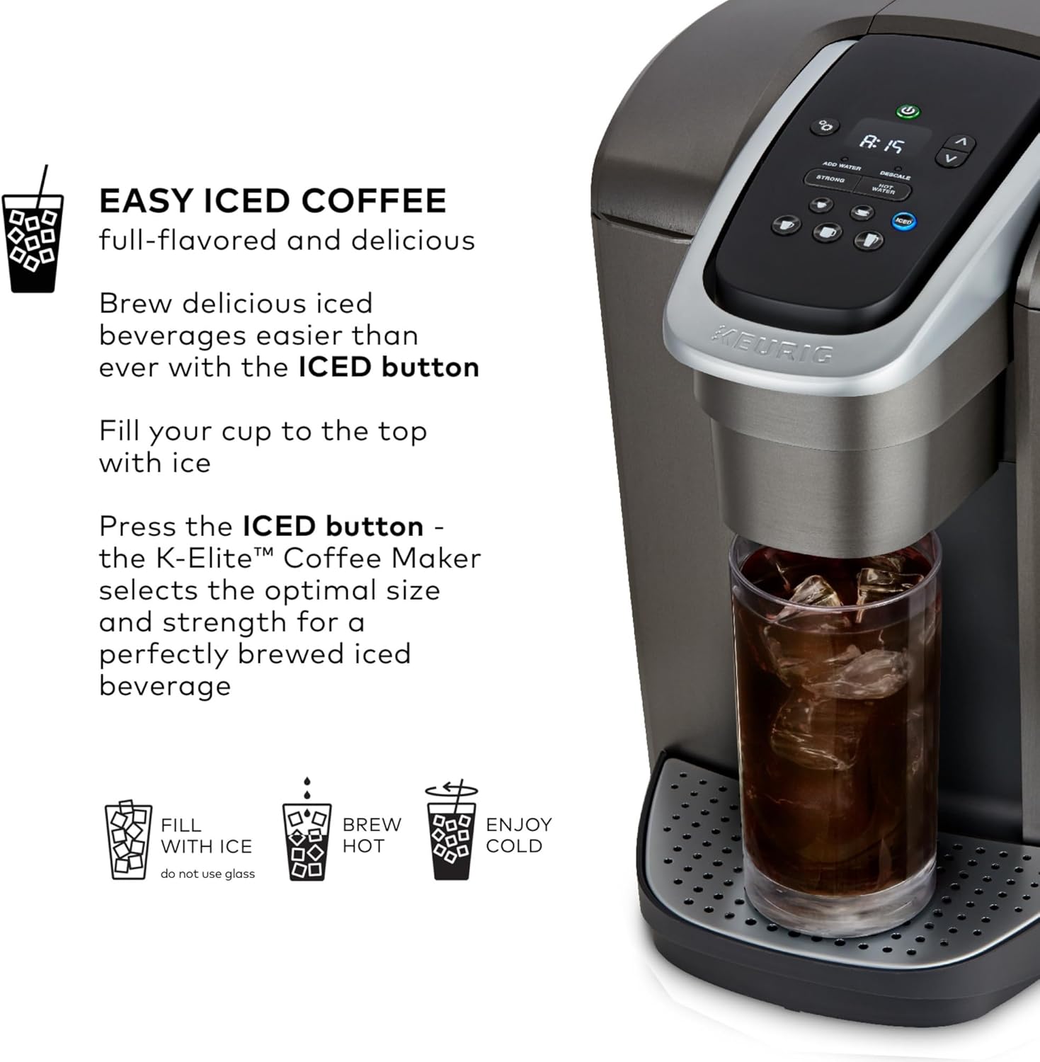 Keurig K-Elite Single Serve K-Cup Pod Coffee Maker, with Strength and Temperature Control, Iced Coffee Capability, 8 to 12oz Brew Size, Programmable, Brushed Slate