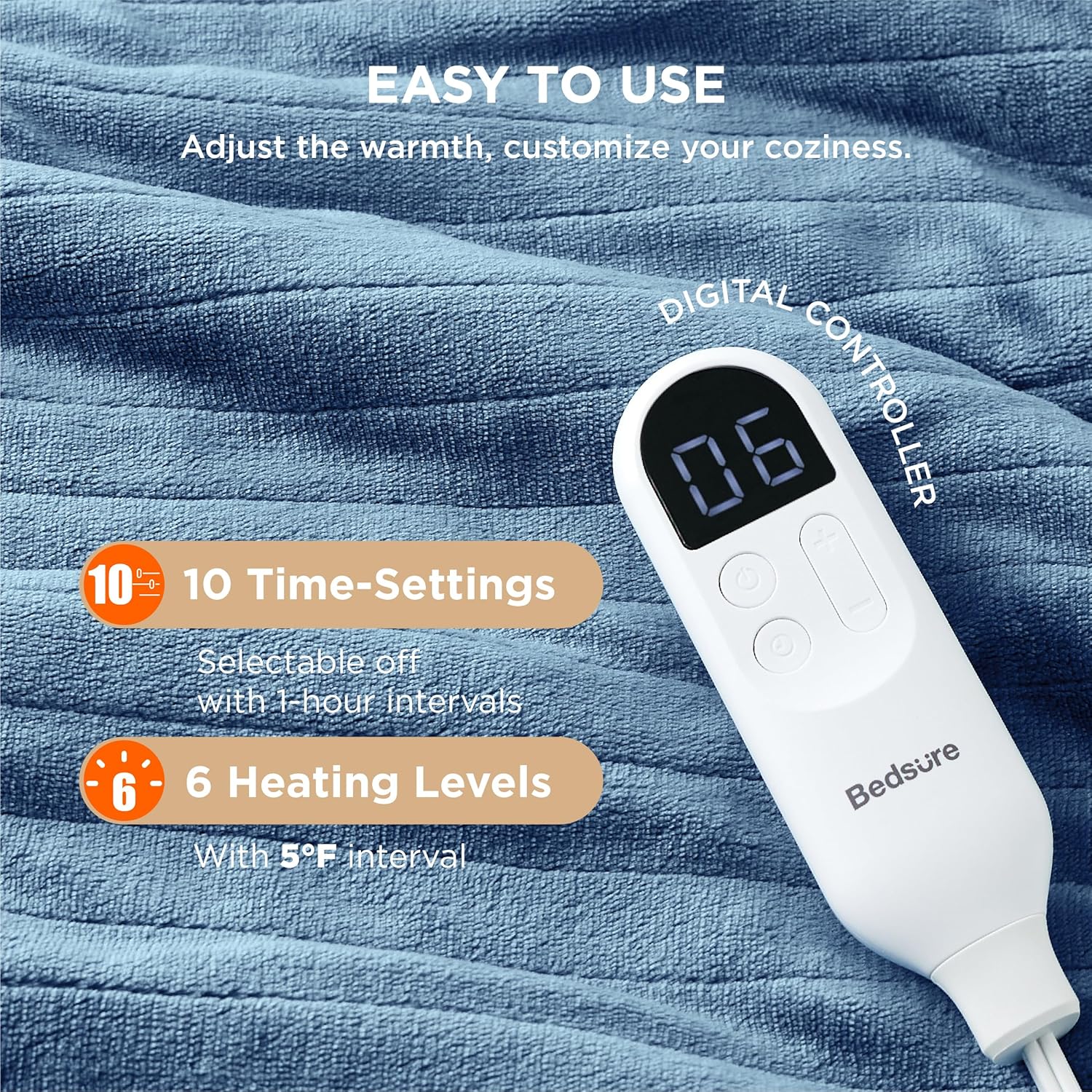 Bedsure Heated Blanket Electric Throw - Soft Flannel Electric Blanket, Heating Blanket with 4 Time Settings & 6 Heat Settings, Warm Blanket Gift for Grandma (50x60 inches, Grey)