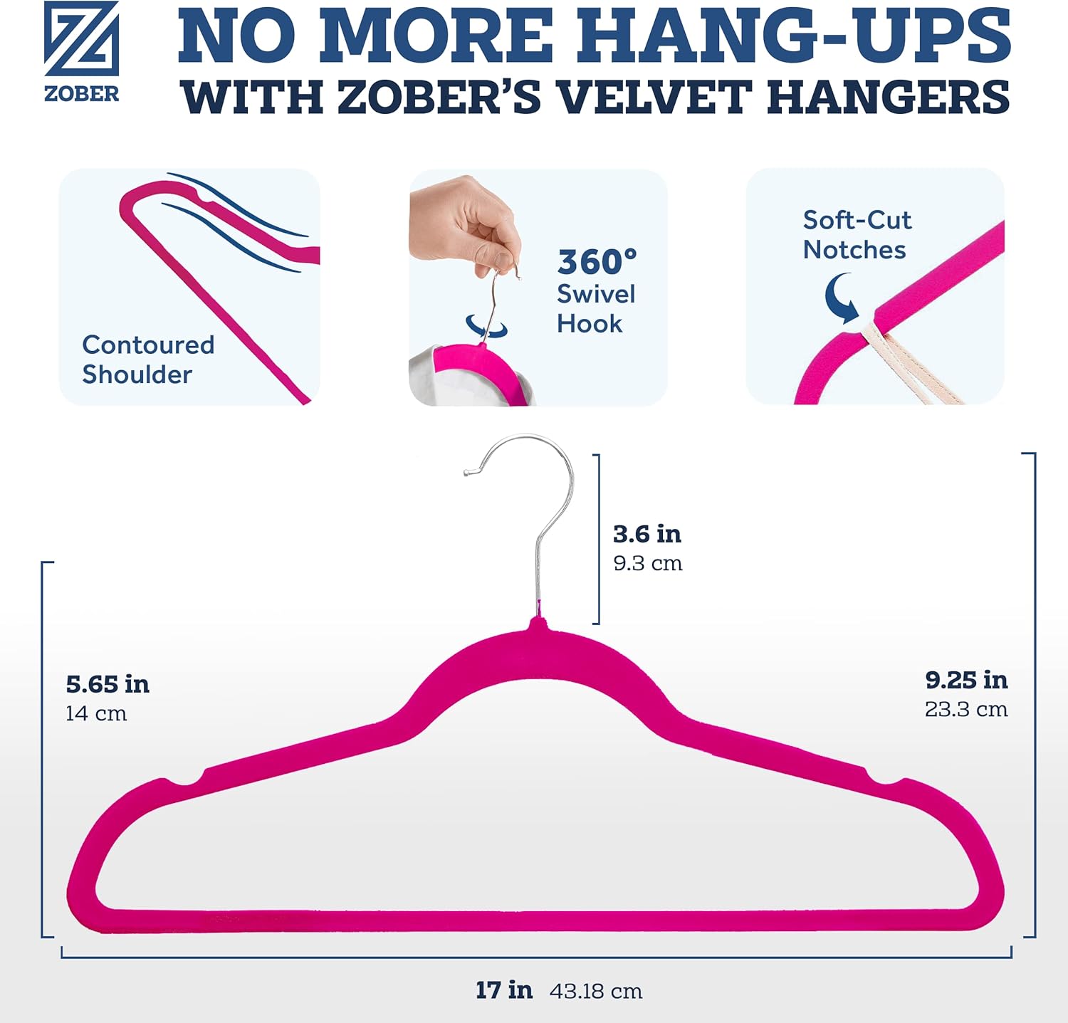 Zober Velvet Hangers 50 Pack - Heavy Duty Black Hangers for Coats, Pants & Dress Clothes - Non Slip Clothes Hanger Set - Space Saving Felt Hangers for Clothing