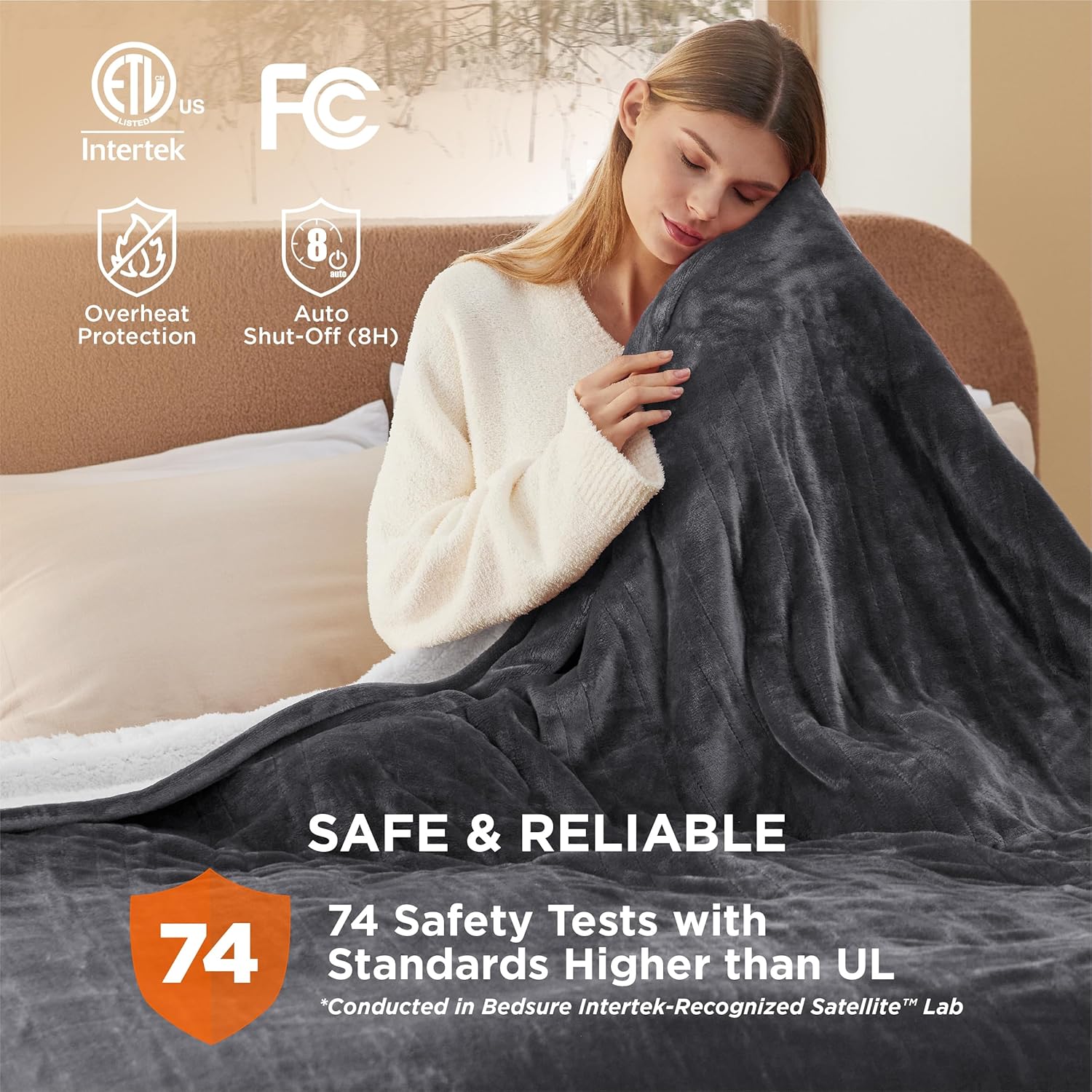 Bedsure Heated Blanket Electric Throw - Soft Flannel Electric Blanket, Heating Blanket with 4 Time Settings & 6 Heat Settings, Warm Blanket Gift for Grandma (50x60 inches, Grey)