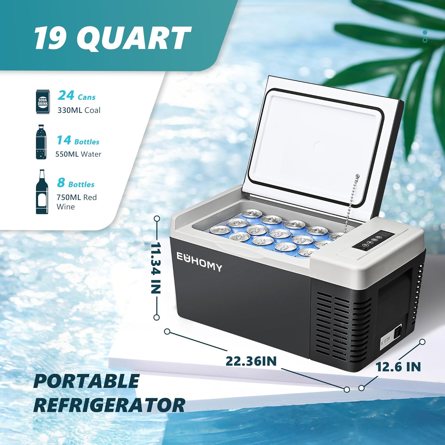 Euhomy 12 Volt Portable Car Refrigerator, 48-59 Quart, Dual Storage, App Control, Frost Free, Gary