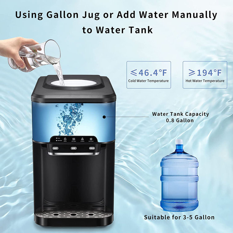3 in 1 Countertop Water Cooler Dispenser with Ice Maker |  Ice making time 6-13 minutes