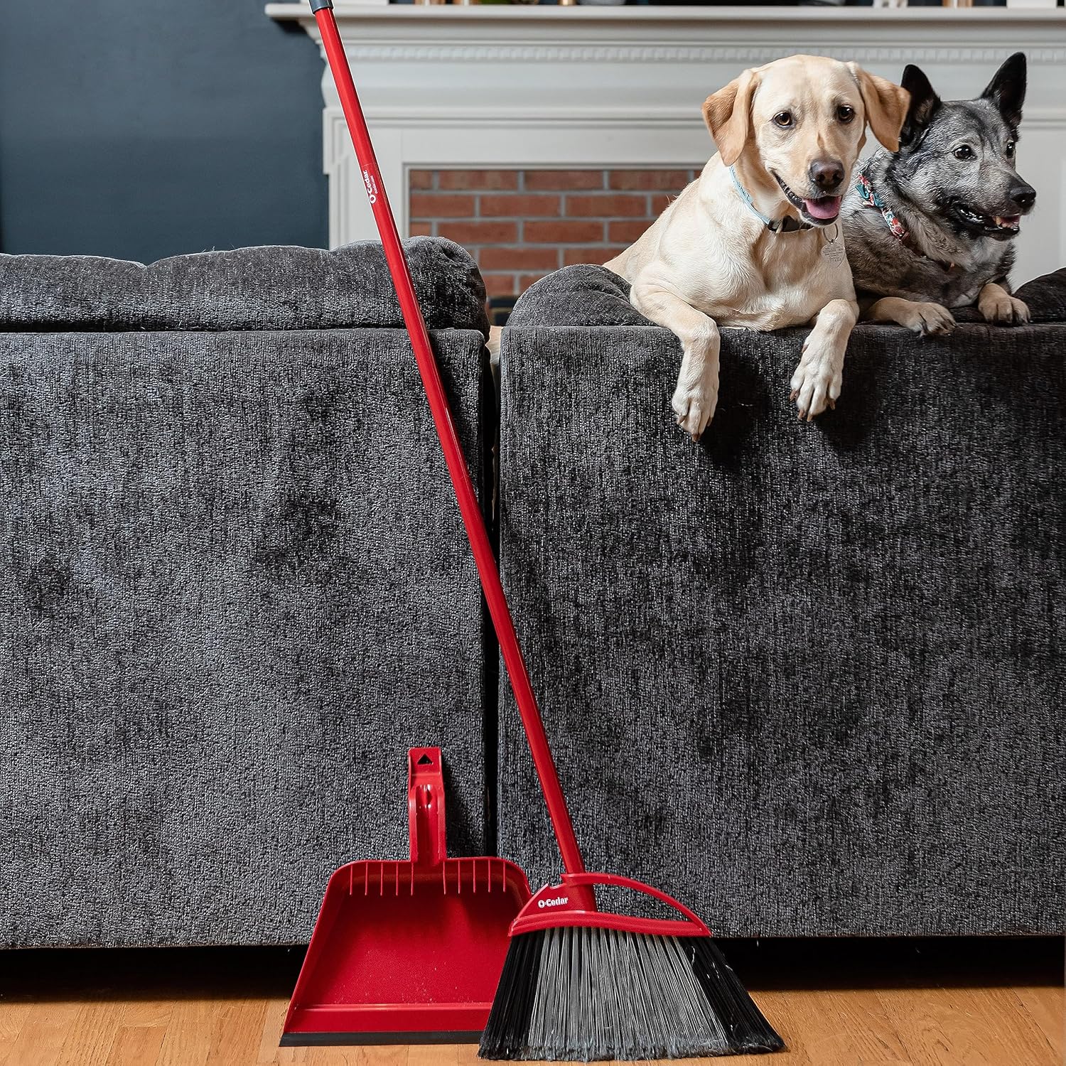 O-Cedar One Sweep Broom with Step-On Dustpan | Remove 99% with One Sweep | Lightweight Quiet Cleaning Tool | Ideal for Pet Owners