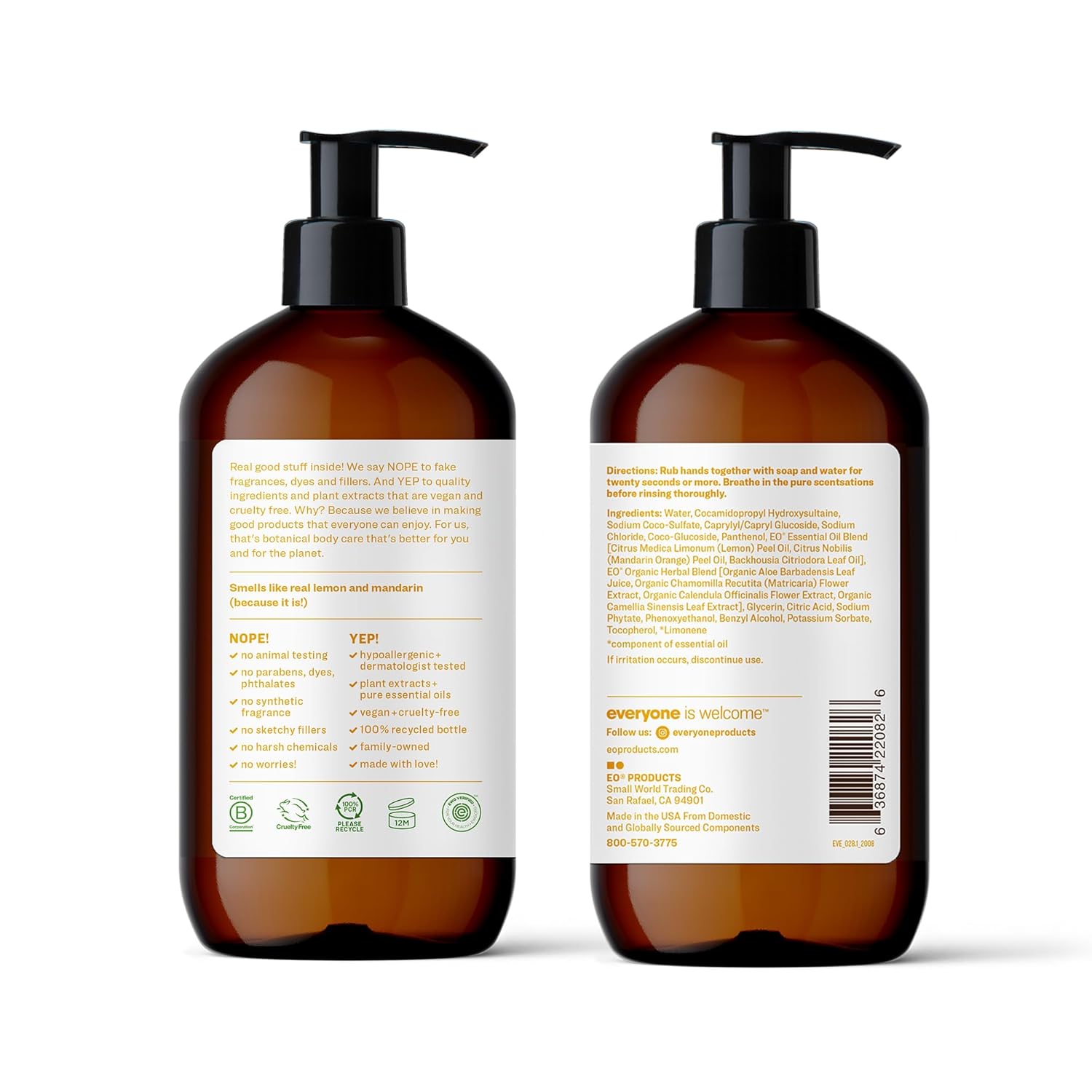 Everyone Liquid Hand Soap, 12.75 Ounce (Pack of 3), Meyer Lemon and Mandarin, Plant-Based Cleanser with Pure Essential Oils